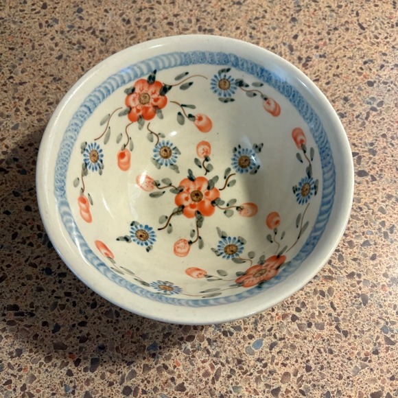 Boleslawiec Other - Boleslawiec Polish Pottery 6.5" Cereal Salad Serving Bowl Pink Blue Floral